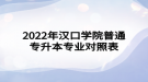 2022年漢口學(xué)院普通專升本專業(yè)對照表